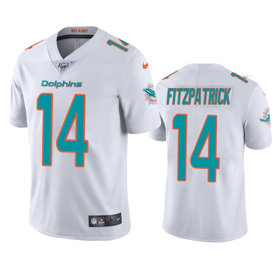 Men's Miami Dolphins #14 Ryan Fitzpatrick 2019 White 100th Season Vapor Untouchable Stitched NFL Jersey